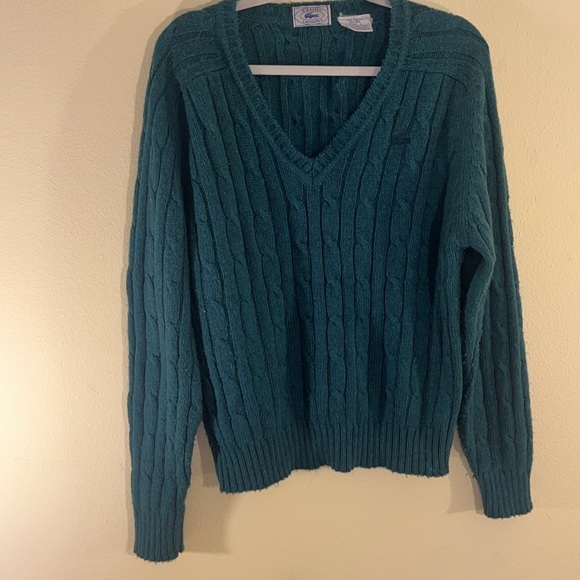 Vintage Green Lacoste Alligator Oversized V-neck Wool Blend Sweater- L - Picture 1 of 11